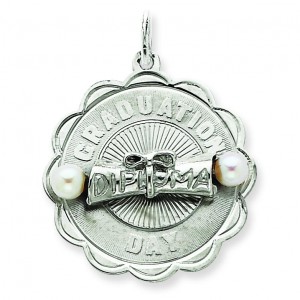 Graduation Day Disc Cultured Pearls Charm in Sterling Silver