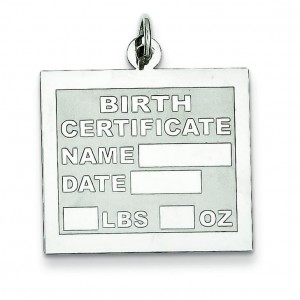 Birth Certificate Charm in Sterling Silver