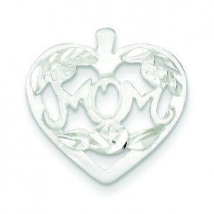 Mom Heart Flowers Charm in Sterling Silver