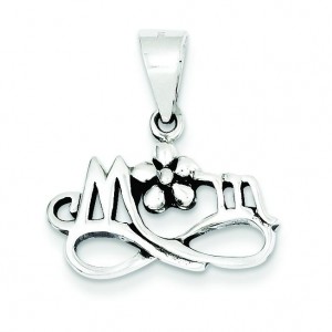 Antiqued Mom Charm in Sterling Silver