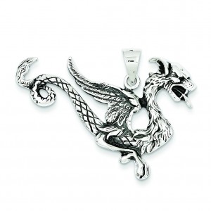 Antiqued Dragon Charm in Sterling Silver