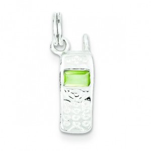 Green CZ Cellphone Charm in Sterling Silver