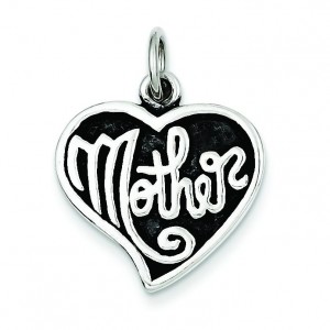 Antique Mother Heart Charm in Sterling Silver