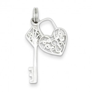 Heart Key Charm in Sterling Silver