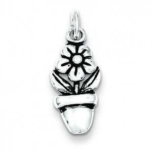 Antique Flower In A Pot Charm in Sterling Silver