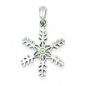 Antique Snowflake Light Green Stone Pendant in Sterling Silver