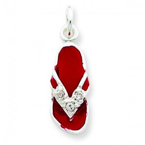 CZ Red Flip Flop Charm in Sterling Silver