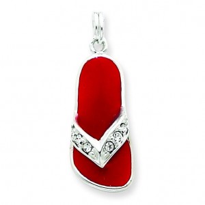 Red CZ Flip Flop Charm in Sterling Silver