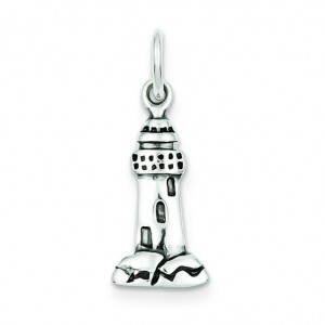 Antiqued Lighthouse Charm in Sterling Silver