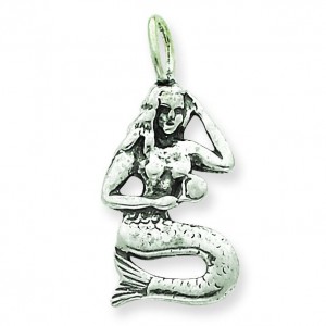 Antiqued Mermaid Pendant in Sterling Silver