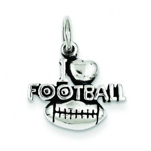 Antique I Heart Football Charm in Sterling Silver