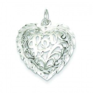 Diamond Cut Heart Charm in Sterling Silver