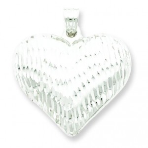 Diamond Cut Puffed Heart Pendant in Sterling Silver