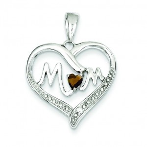CZ Mom Heart Pendant in Sterling Silver