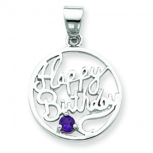 Amethyst Happy Birthday Pendant in Sterling Silver