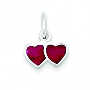 Pink Double Heart Charm in Sterling Silver
