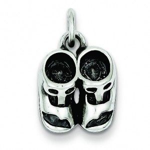 Antiqued Baby Shoes Charm in Sterling Silver