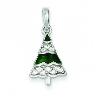 CZ Christmas Tree Pendant in Sterling Silver