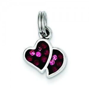 Pink Red CZ Hearts Charm in Sterling Silver