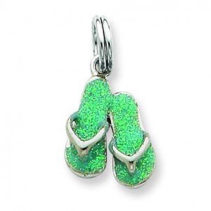 Green Enamel Flip Flops Charm in Sterling Silver
