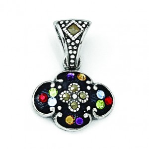Multicolor CZ Marcasite Antiqued Pendant in Sterling Silver