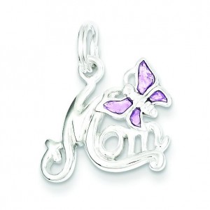 Mom Butterfly Charm in Sterling Silver