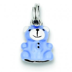 Blue Enamel Teddy Bear Charm in Sterling Silver