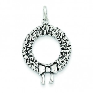 Antiqued Christmas Wreath Charm in Sterling Silver