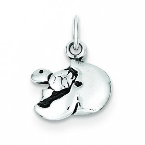 Baby Turtle In Egg Charm in Sterling Silver