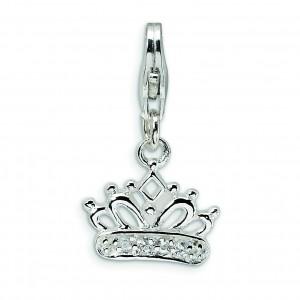 CZ Crown Lobster Clasp Charm in Sterling Silver