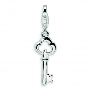 Skeleton Key Lobster Clasp Charm in Sterling Silver
