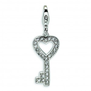 CZ Key Lobster Clasp Charm in Sterling Silver