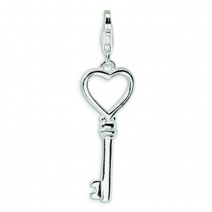 Open Heart Key Lobster Clasp Charm in Sterling Silver