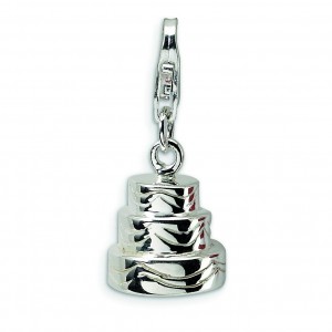 Wedding Cake Lobster Clasp Charm in Sterling Silver