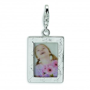 Picture Frame Lobster Clasp Charm in Sterling Silver