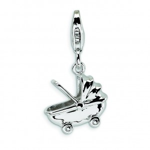 Baby Carriage Lobster Clasp Charm in Sterling Silver