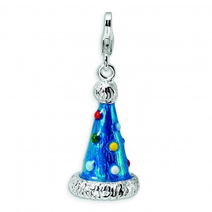 Party Hat Lobster Clasp Charm in Sterling Silver