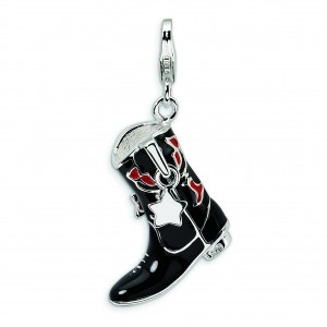 Blacked Cowboy Boot Lobster Clasp Charm in Sterling Silver