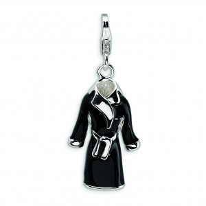Black Robe Lobster Clasp Charm in Sterling Silver