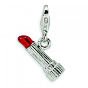 Enamel Red Lipstick Lobster Clasp Charm in Sterling Silver