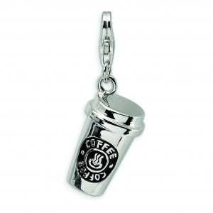 To Go Coffee Cup Lobster Clasp Charm in Sterling Silver