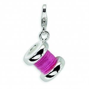 Pink Spoll Of Thread Lobster Clasp Charm in Sterling Silver