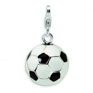 Enamel Soccer Ball Lobster Clasp Charm in Sterling Silver