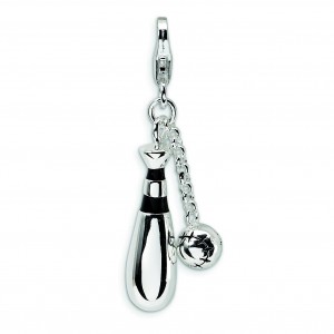 Baseball Bat Lobster Clasp Charm in Sterling Silver