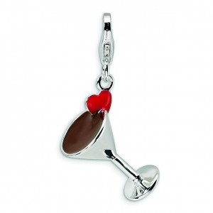 Martini Glass Lobster Clasp Charm in Sterling Silver