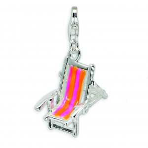 Enamel Beach Chair Lobster Clasp Charm in Sterling Silver