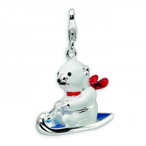Polar Bear On Sled Lobster Clasp Charm in Sterling Silver