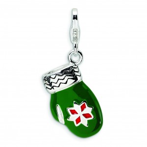 Green Mitten Lobster Clasp Charm in Sterling Silver