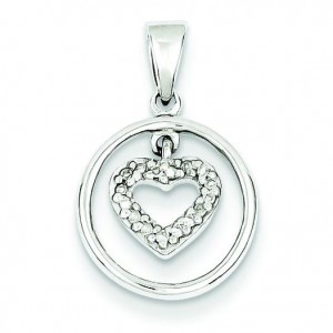 Diamond Heart In Circle Pendant in Sterling Silver 