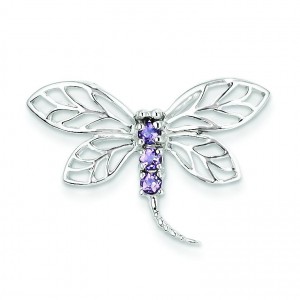 Amethyst Dragonfly Pendant in Sterling Silver